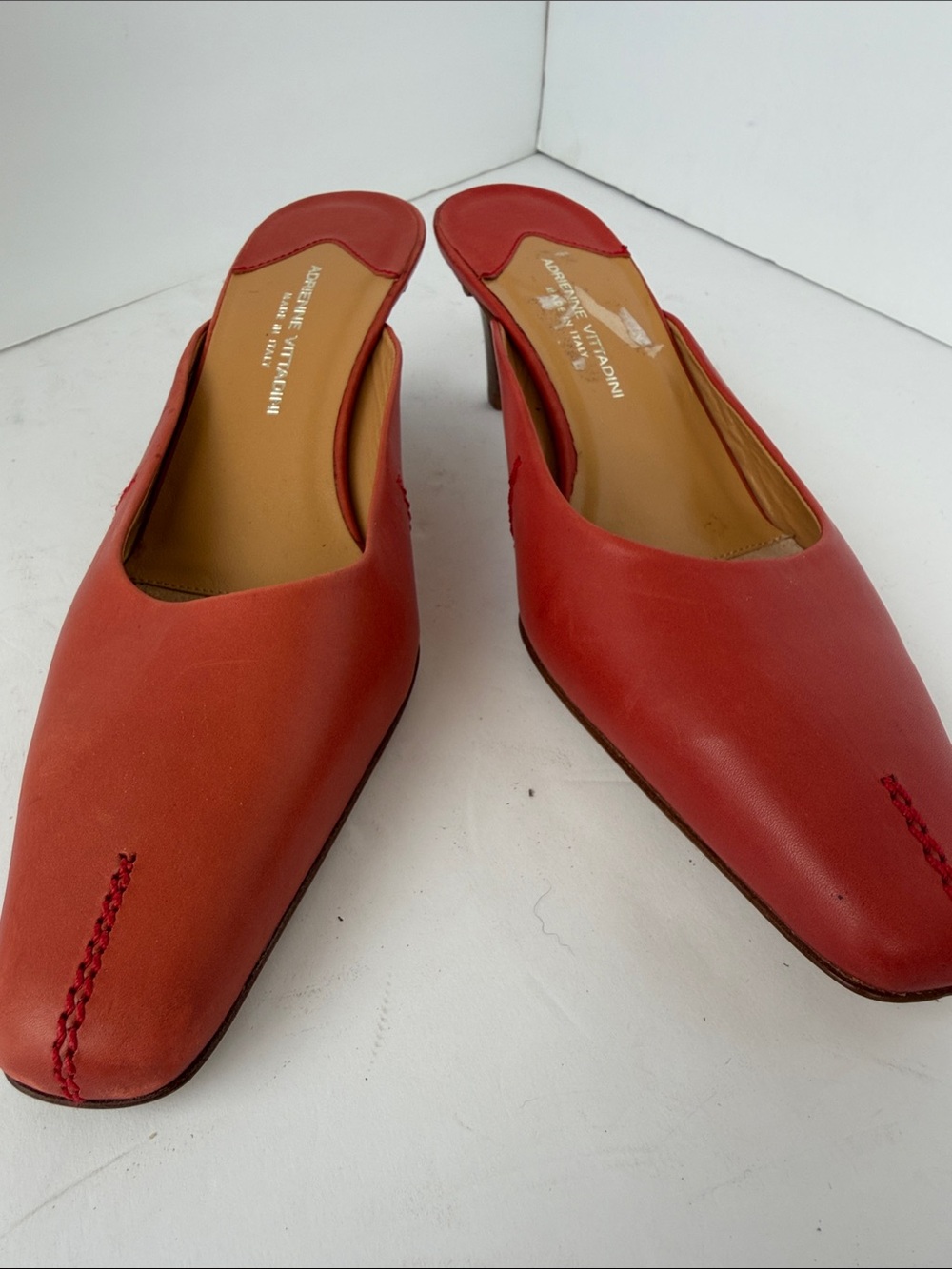 Adrienne Vittadini Burnt Orange Leather Square-Toe Slip-On Mules Size 7
